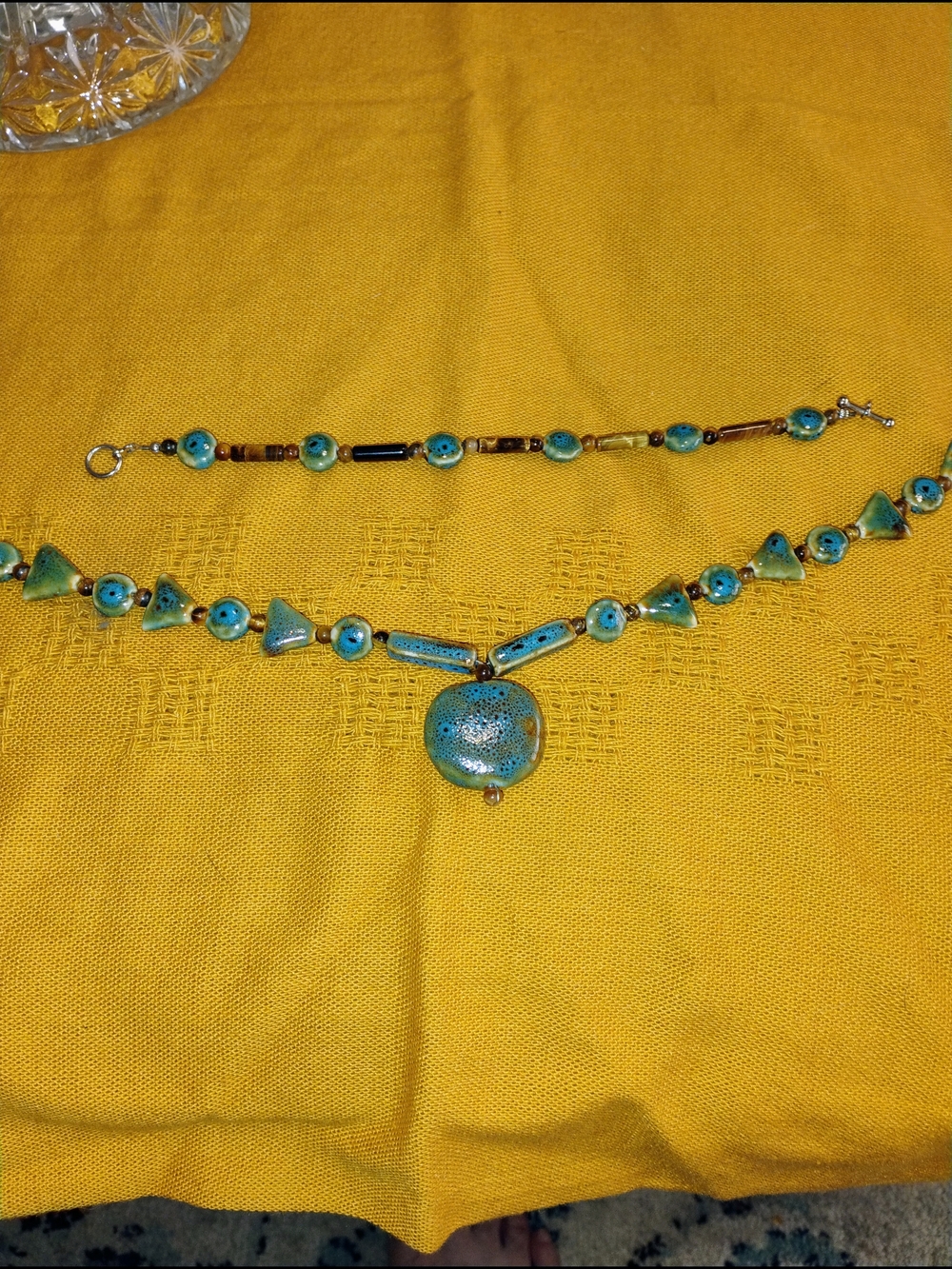 Handmade Green/Blue Stone Beaded Necklace And Jewelry Set. Boho Artisan Jewelry - Picture 14 of 15